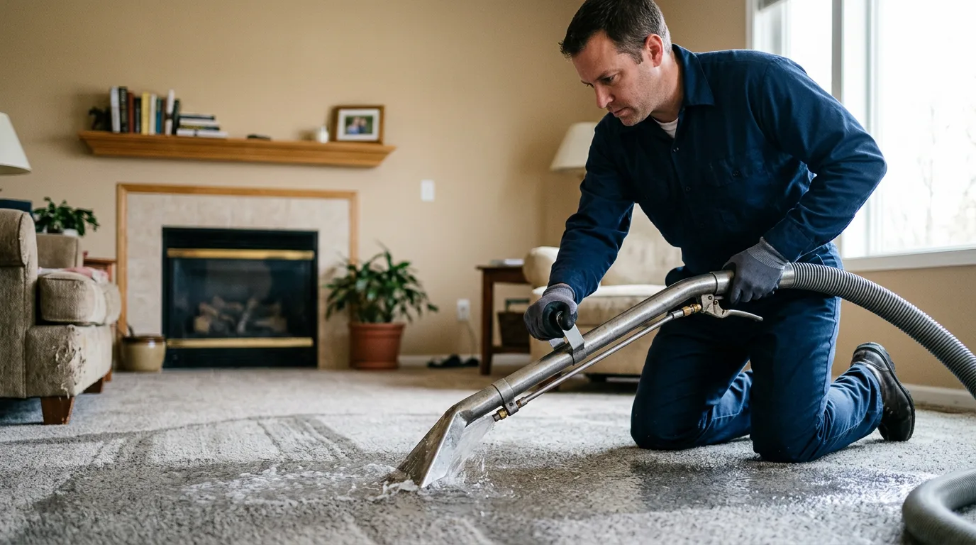 Water damage restoration technician working near Leon, KS